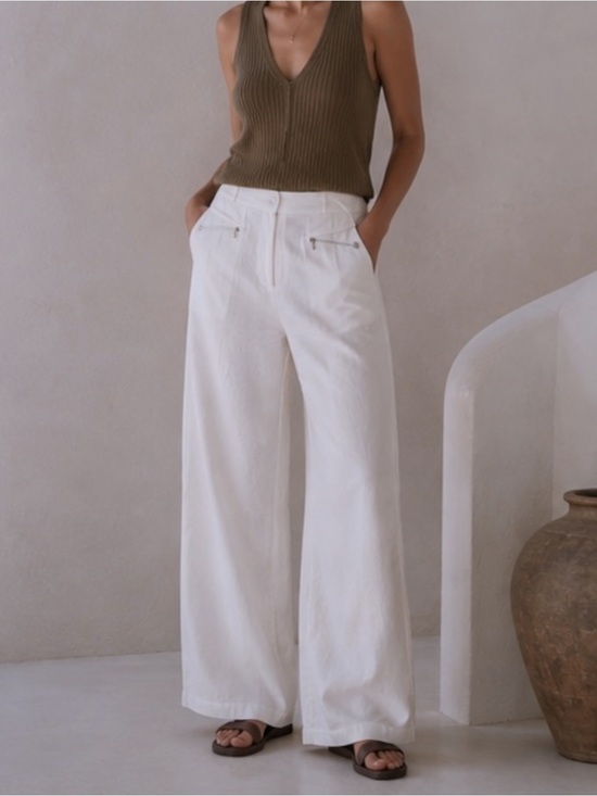 Eileen Fisher Pants - Eileen Fisher Light Ivory Linen Viscose Wide Leg Pant Relaxed Fit Trousers Sz M